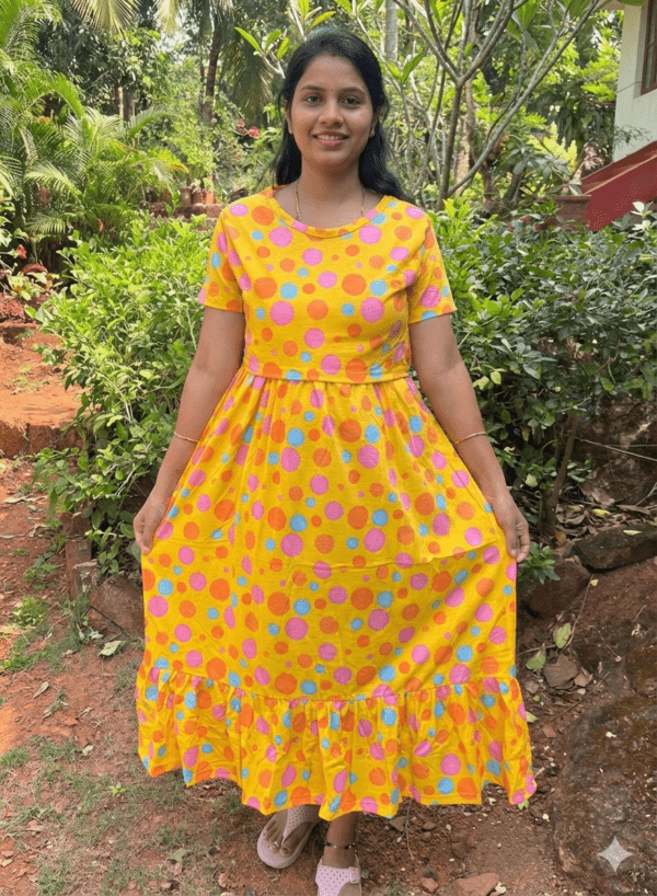 Yellow Frock style zipless maternity with bottom frill (47 height)