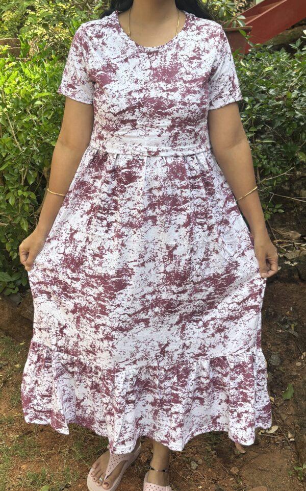 Meroon Tie & Dye Frock style zipless maternity with bottom frill (47 height)