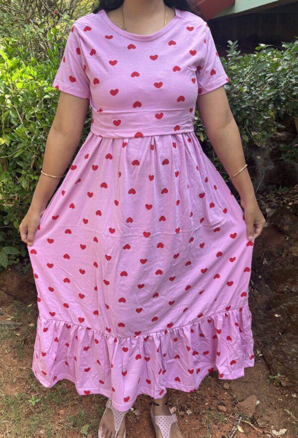 Pink Red Heart Frock style zipless maternity with bottom frill (47 height)