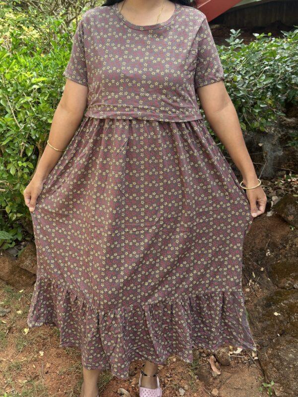 Ash Brown Frock style zipless maternity with bottom frill (47 height)