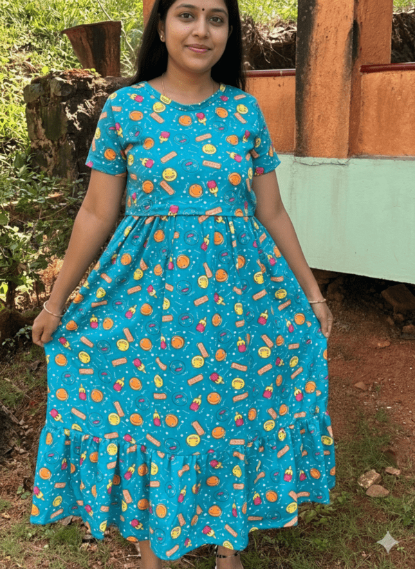 Teal Green Smile Frock style zipless maternity with bottom frill (47 height)