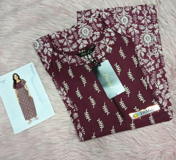 Maroon with floral-leaf design nighty