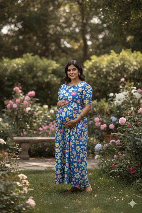 Dark blue with floral pattern maternity maxi full length-50inches