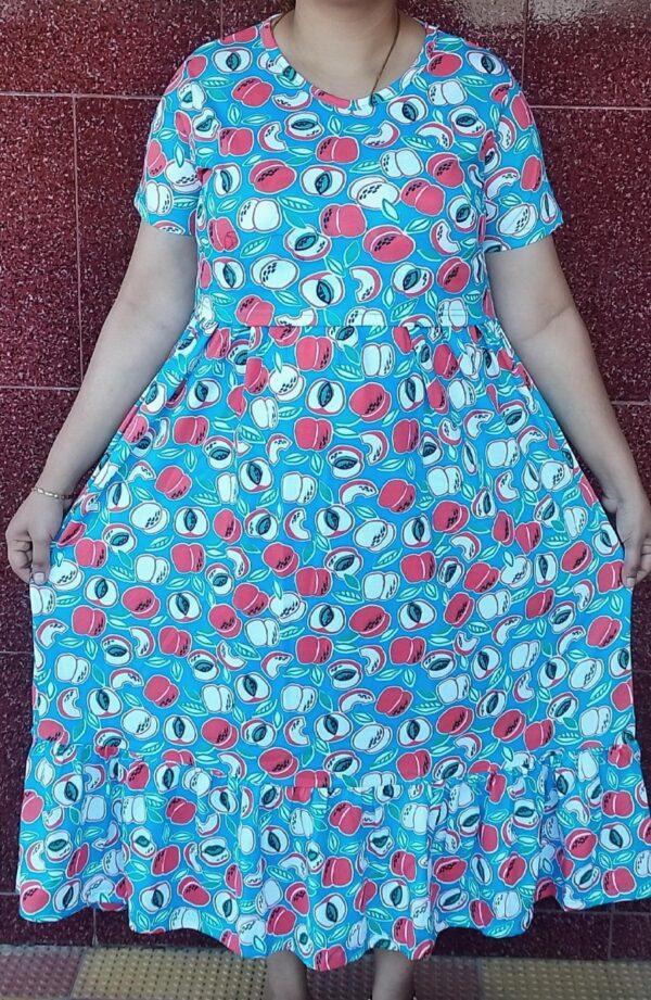 Blue with Apple frock style zipless maternity with bottom frill-(47height)