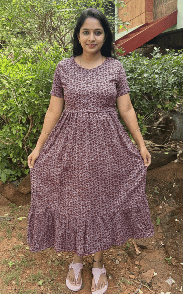 Ash with floral frock style zipless maternity with bottom frill-(47height)