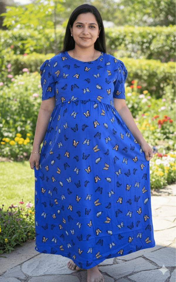 Dark Blue With Butterfly Pattern maternity maxi full length-51inches
