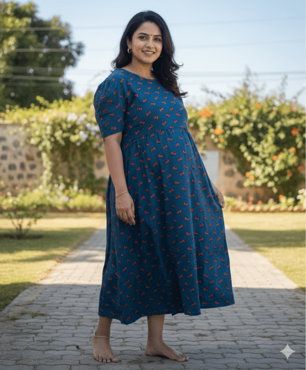 Teal Green With Red Bow Design maternity maxi full length-51inches