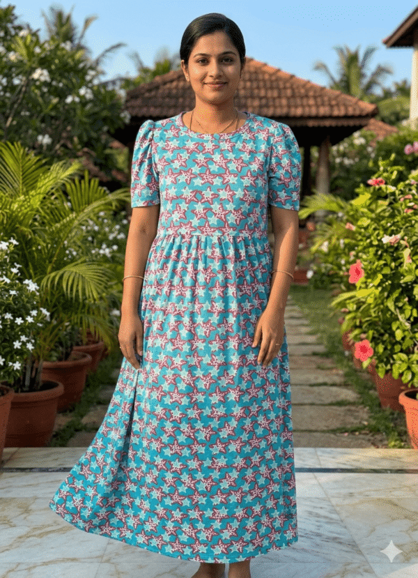 Teal Blue with star pattern maternity maxi full length-50inches