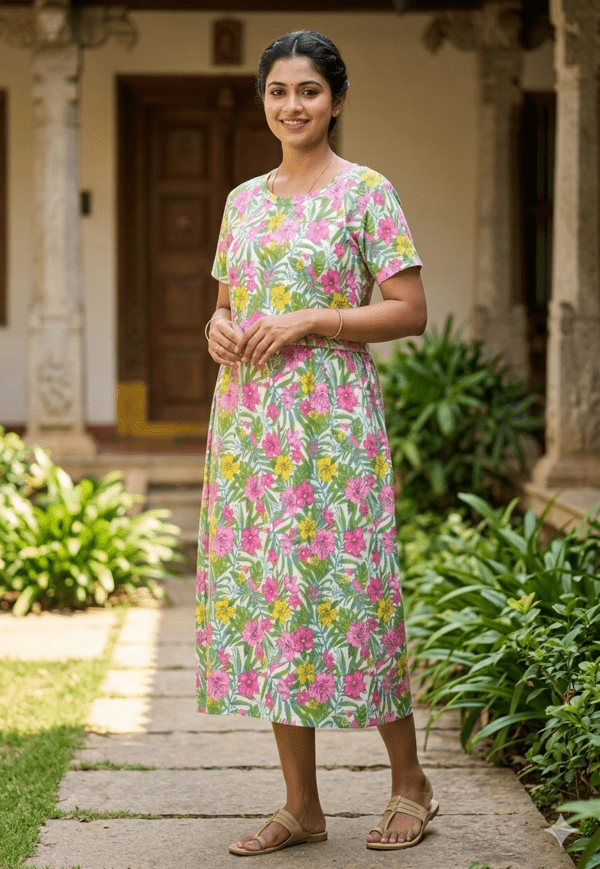 White Base Floral pattern maternity maxi calf length-47 inches