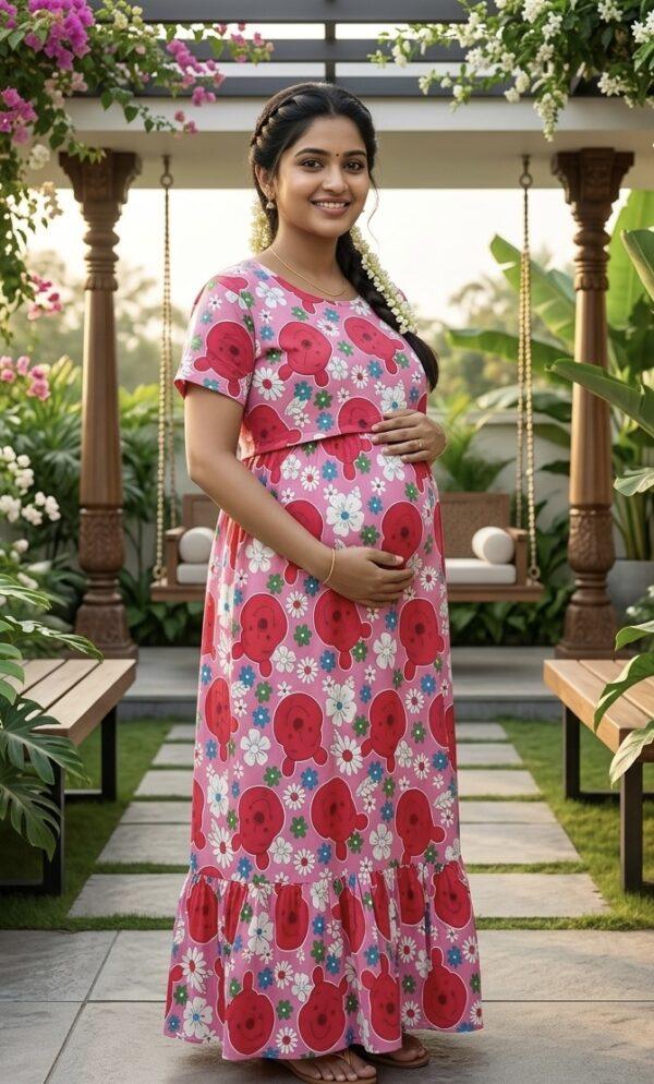 pink with floral Frock zipless maternity with bottom frill (48-height)