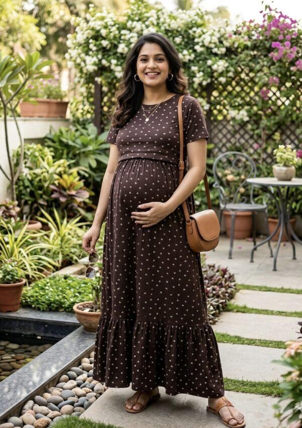Brown with heart Frock zipless maternity with bottom frill (48-height)