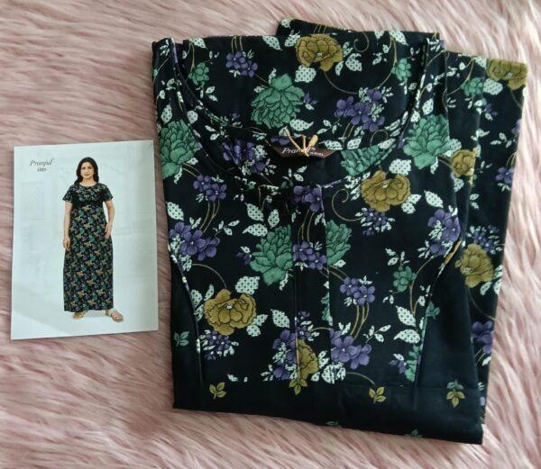 Black with multi color floral nighty