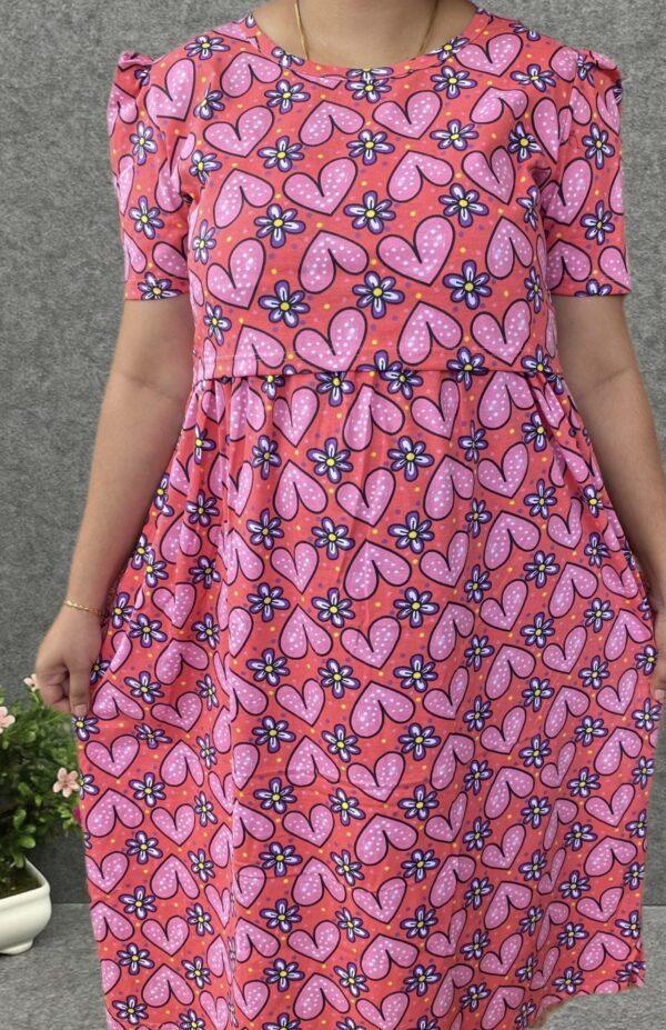 Pink with Heart and Floral pattern maternity maxi calf length-47inches