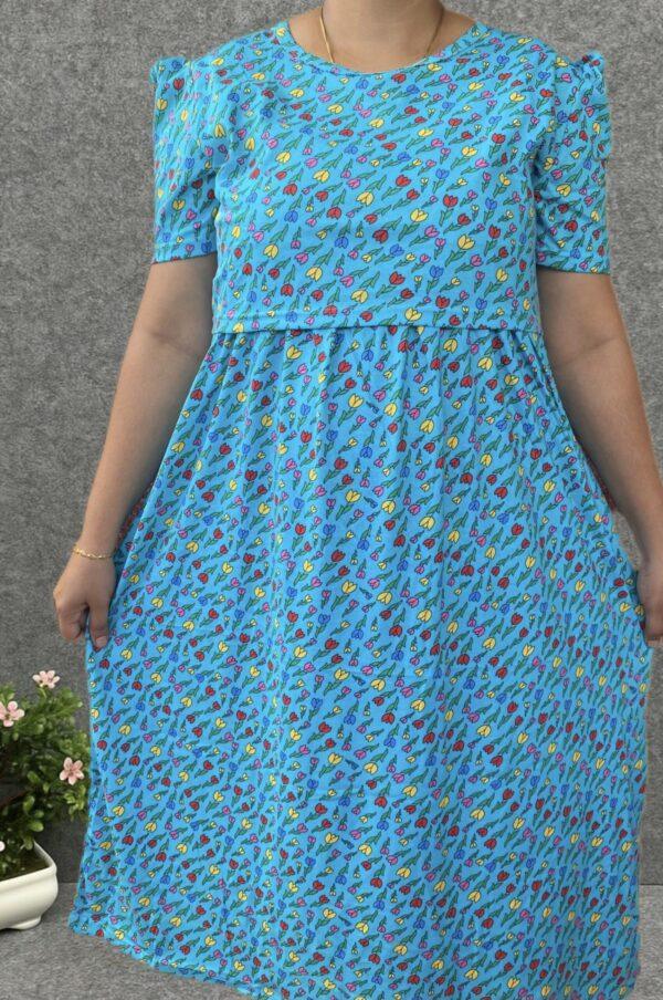 Blue with Floral pattern maternity maxi calf length-47inches