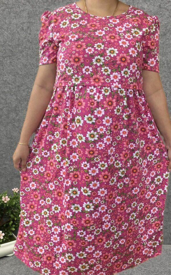 Pink with Floral pattern maternity maxi calf length-47inches