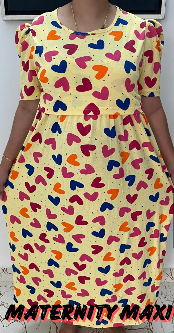 Yellow with heart pattern maternity maxi full length-52inches
