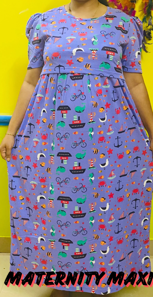 Purple with sea patern maternity maxi full length-52inches