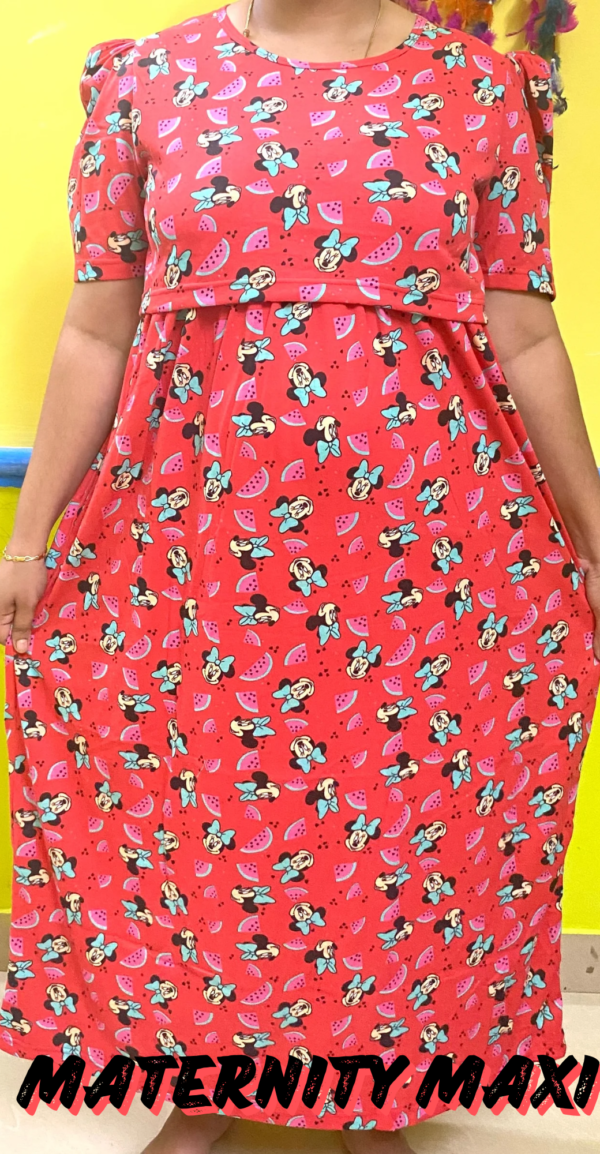 Red with mickey pattern maternity maxi full length-52inches