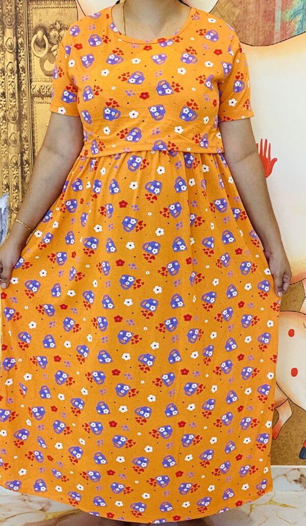 Orange with teacup patern maternity maxi full length-52inches