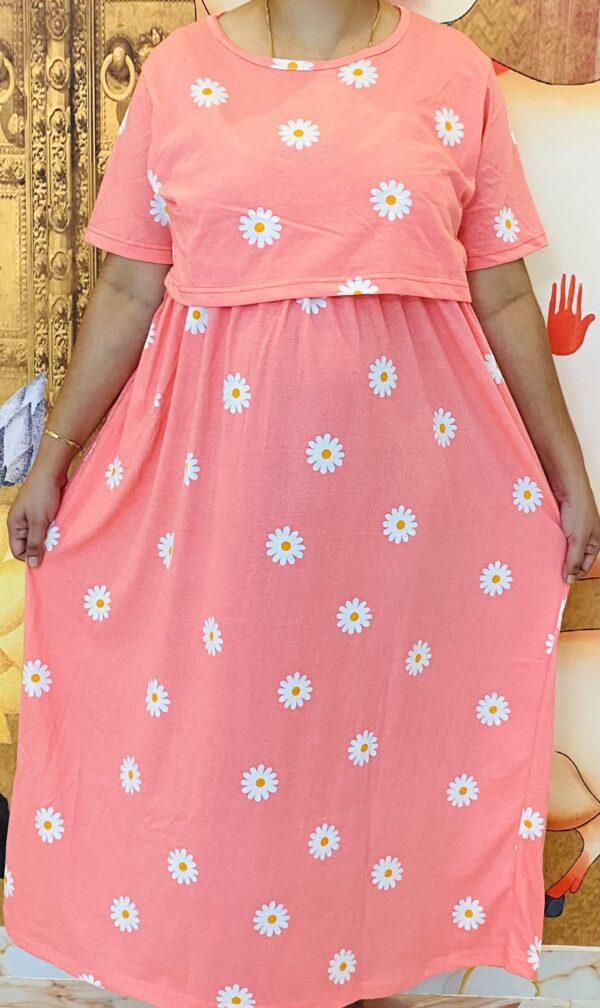 Baby pink with white flower maternity maxi full length-52inches