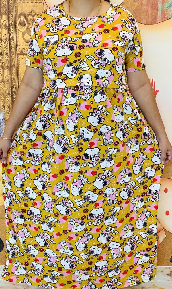 Yellow with cartoon patern maternity maxi full length-52inches