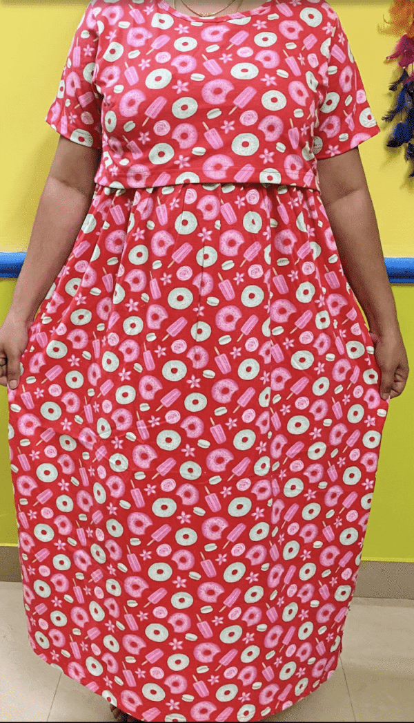 Red with sweets patern maternity maxi full length-52inches