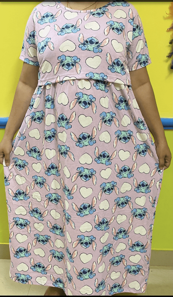 Purple with heart&cartoon patern maternity maxi full length-52inches