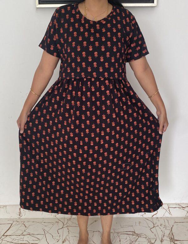 Black with red floral pattern calf length-47inches