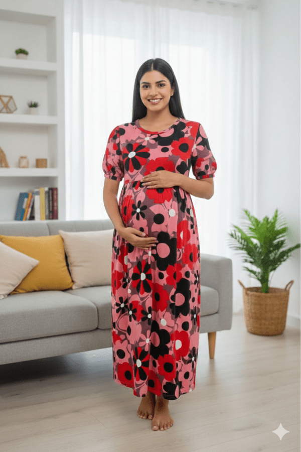 Pink with floral pattern maternity maxi full length-50inches