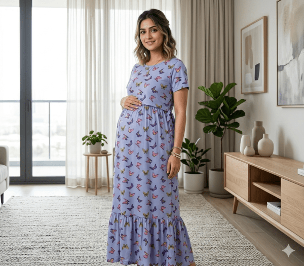 Purple with butterfly them zipless maternity with bottom frill (48-height)