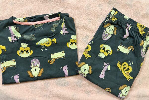 Black with dog pattern pyjama set - XL