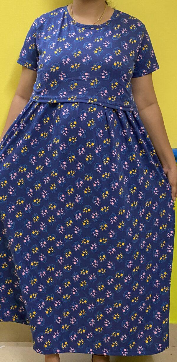 Dark blue wit floral pattern maternity maxi full length-50inches