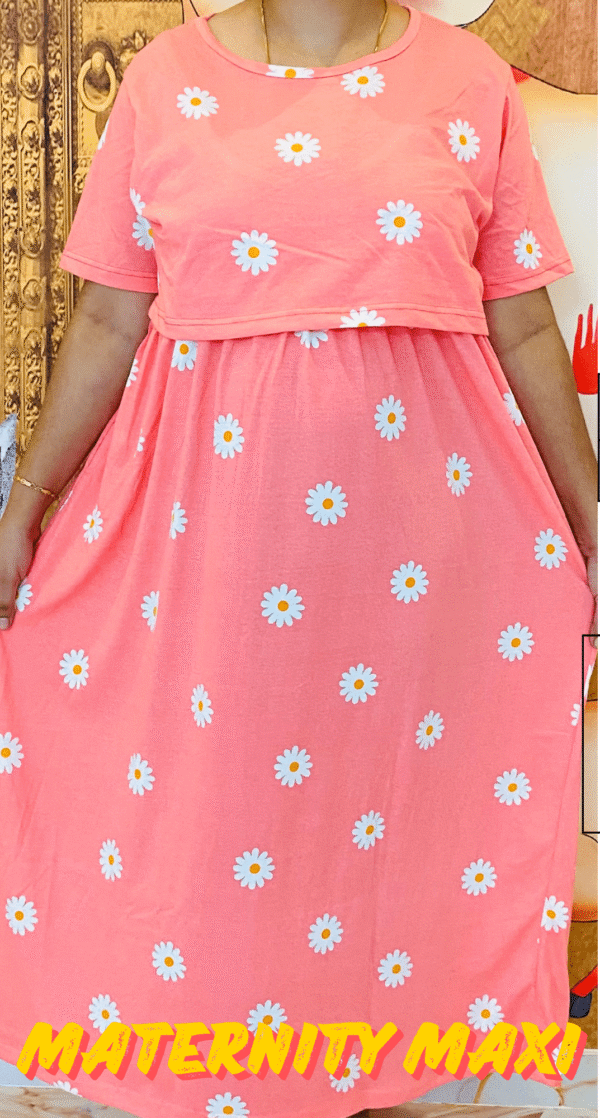 Babypink with floral pattern maternity maxi full length-50inches