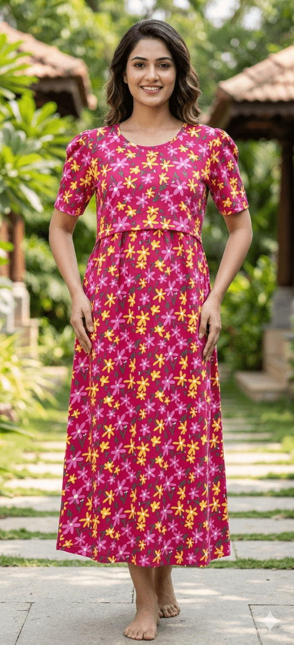 Red with floral  full length-52 inches