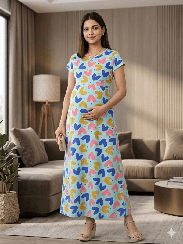 Blue with heart pattern maternity maxi full length-50inches