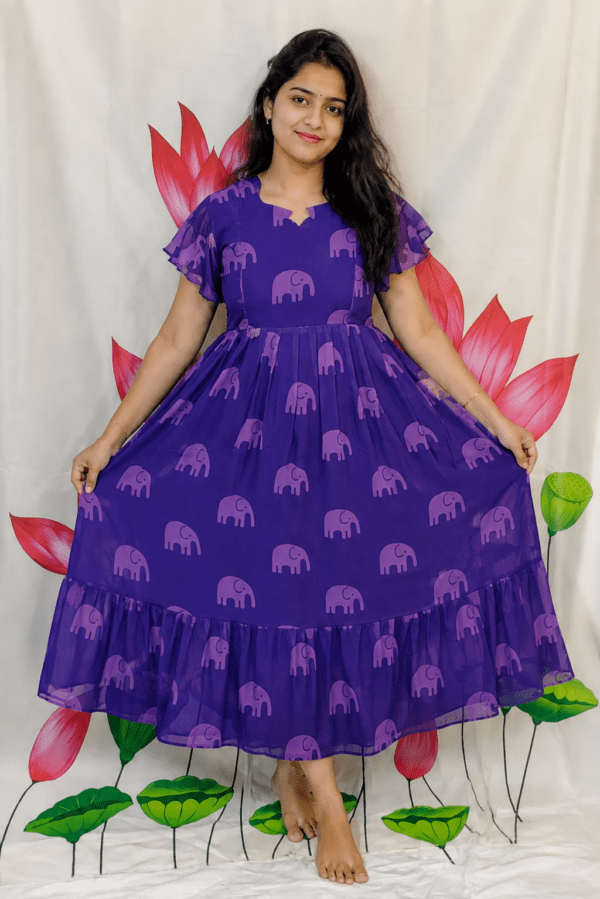 Purple elephant georgette Maternity Kurti