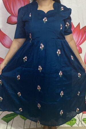 Teal blue chinon silk Embriodery frock