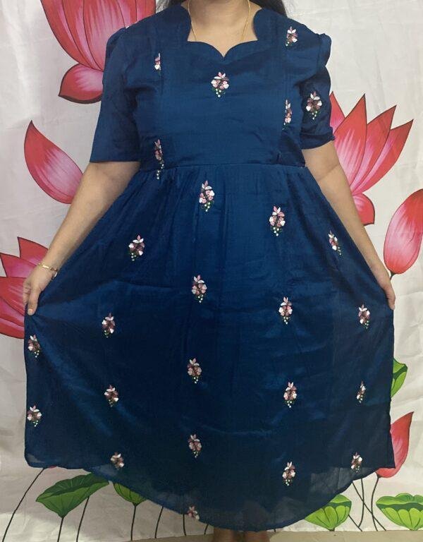 Teal blue chinon silk Embriodery frock
