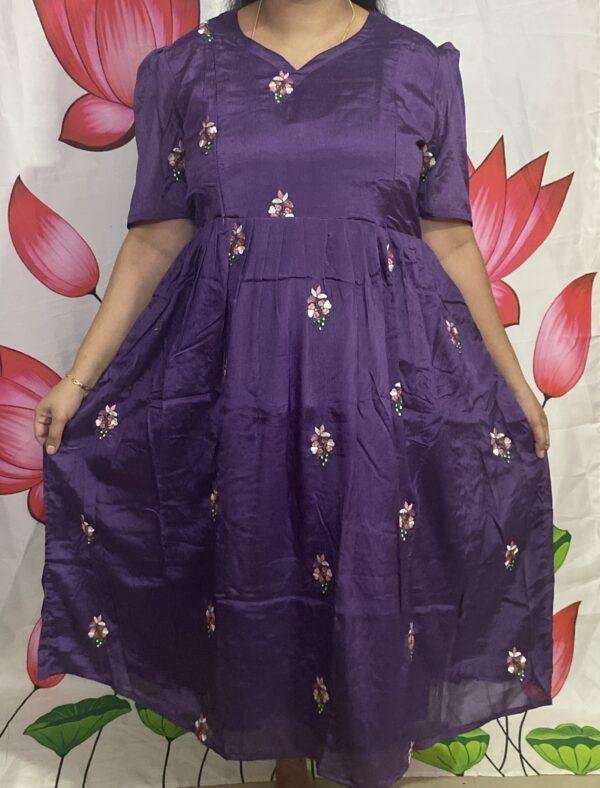 Violet chinon silk Embriodery frock